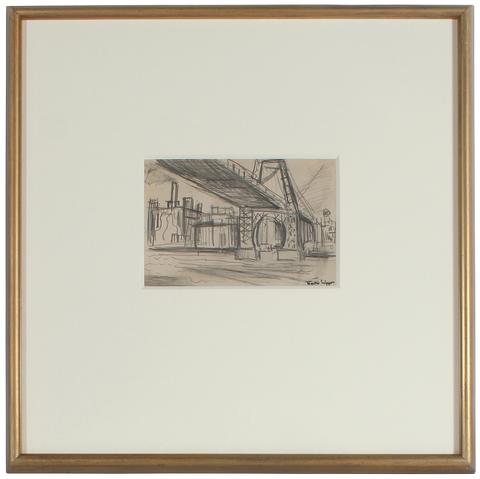 New York City Bridge Scene<br>1940s Graphite<br><br>#49936