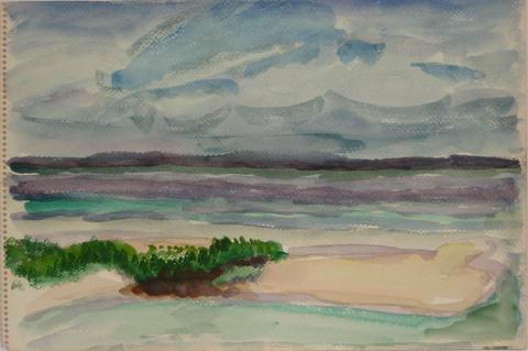 Abstracted Seascape<br>Mid Century Watercolor<br><br>#5363