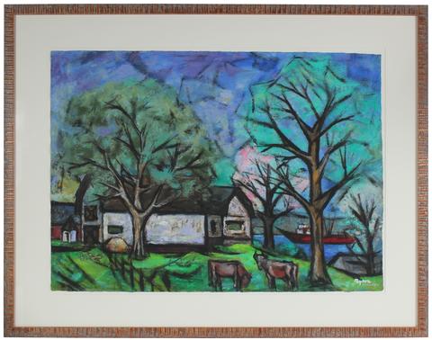 <i>House With Trees, Cows, And Boat</i><br>1955-56 Oil & Casein<br><br>#33283