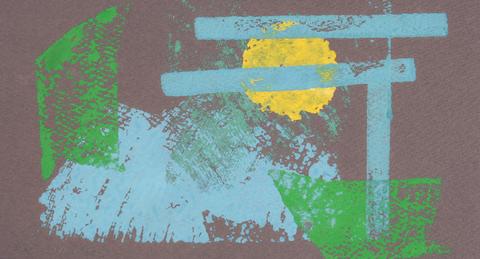 Blue, Green, &amp; Yellow Abstraction&lt;br&gt;1960-70s Monotype&lt;br&gt;&lt;br&gt;#71336