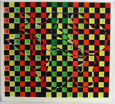 Red-Yellow-Green Grid&lt;br&gt;1970s Acrylic&lt;br&gt;&lt;br&gt;#7385
