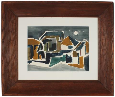 Abstracted Cityscape Under Moonlight<br>1960-70s Watercolor<br><br>#71339