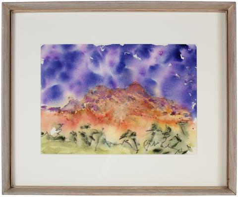 Abstracted Landscape In Vibrant Purple<br>1960-70s Watercolor<br><br>#71343