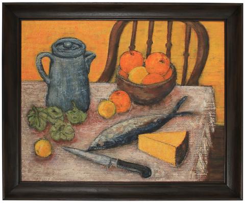 Preparing Dinner, Still Life<br>Mid Century Oil<br><br>#82065