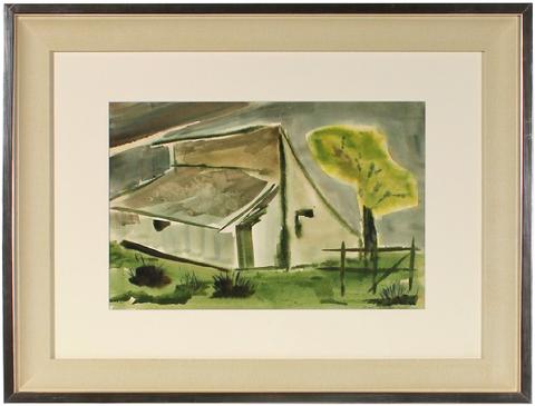 Abstracted Country Home<br>1960-70s Watercolor<br><br>#71338