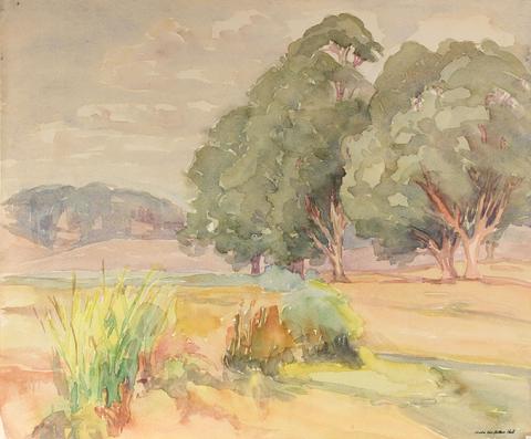 Watercolor Landscape with Trees<br>Mid Century California<br><br>#88030