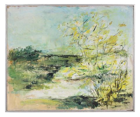 Vibrant Abstracted Landscape&lt;br&gt;Mid Century Oil&lt;br&gt;&lt;br&gt;#92259