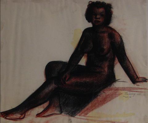 Conte Crayon & Charcoal Reclining Nude, 1920-30s<br><br>#9476