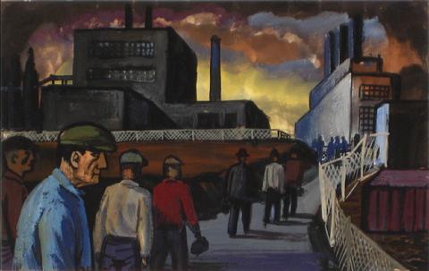 Industrial Workers<br>1920-40s Oil on Paper<br><br>#9594