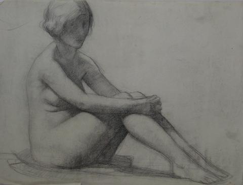 Pensive Female Nude&lt;br&gt;1920-30s Charcoal&lt;br&gt;&lt;br&gt;#9737