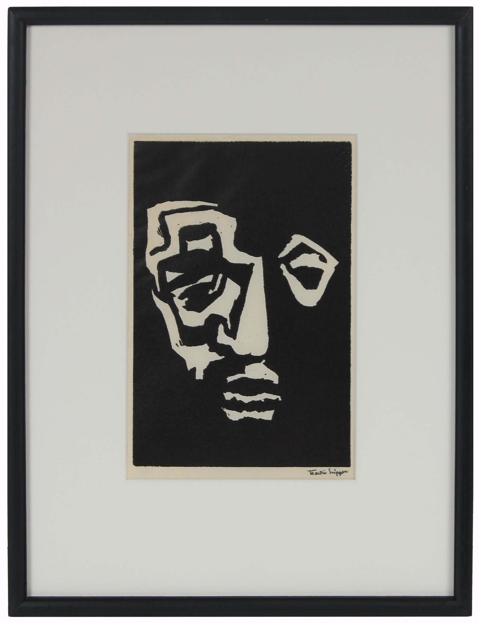 Mid Century Modernist Face<br>Linoleum Block Print<br><br>#48889