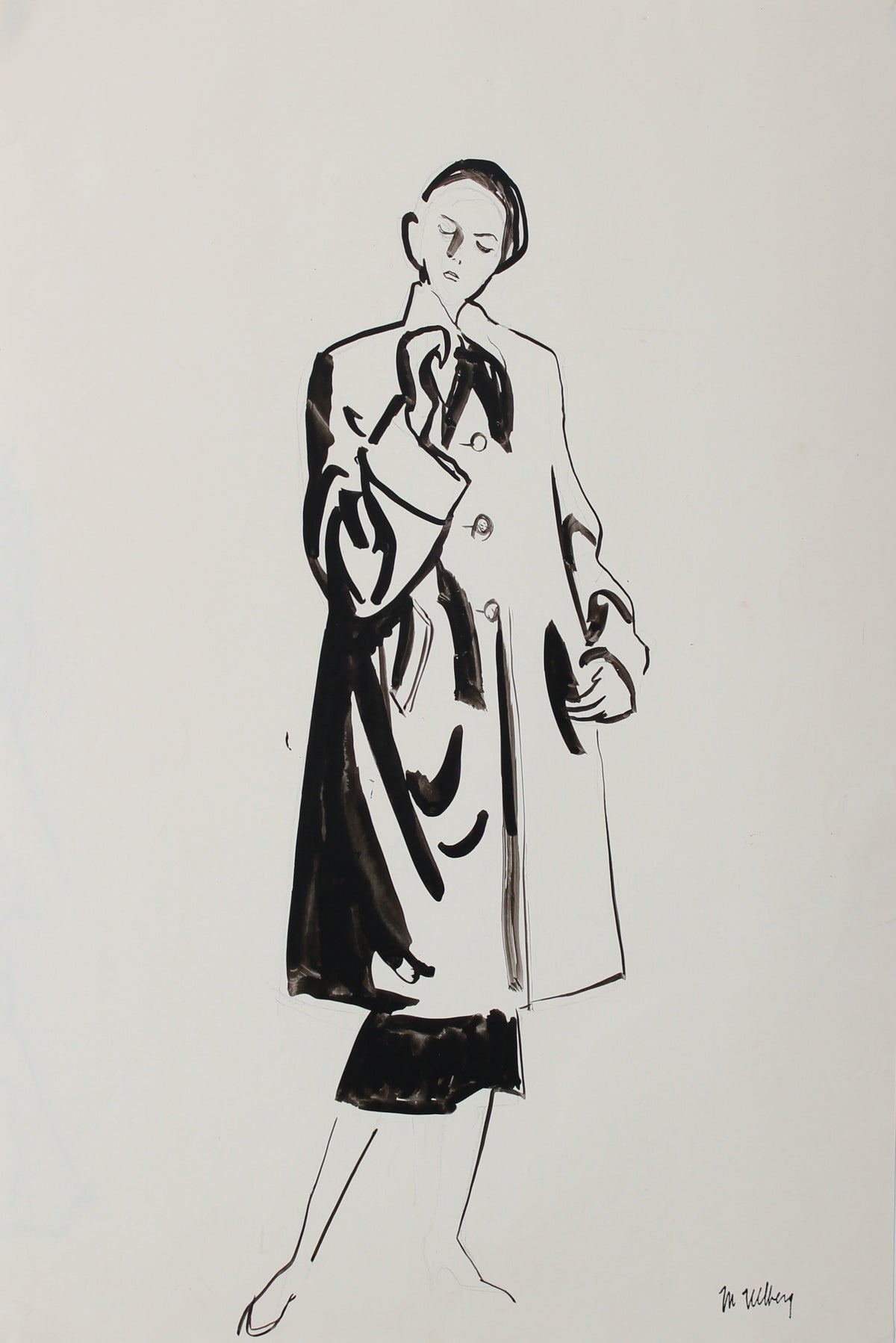Elegant Coat - Fashion Illustration&lt;br&gt;Ink, 1946-54&lt;br&gt;&lt;br&gt;#5203