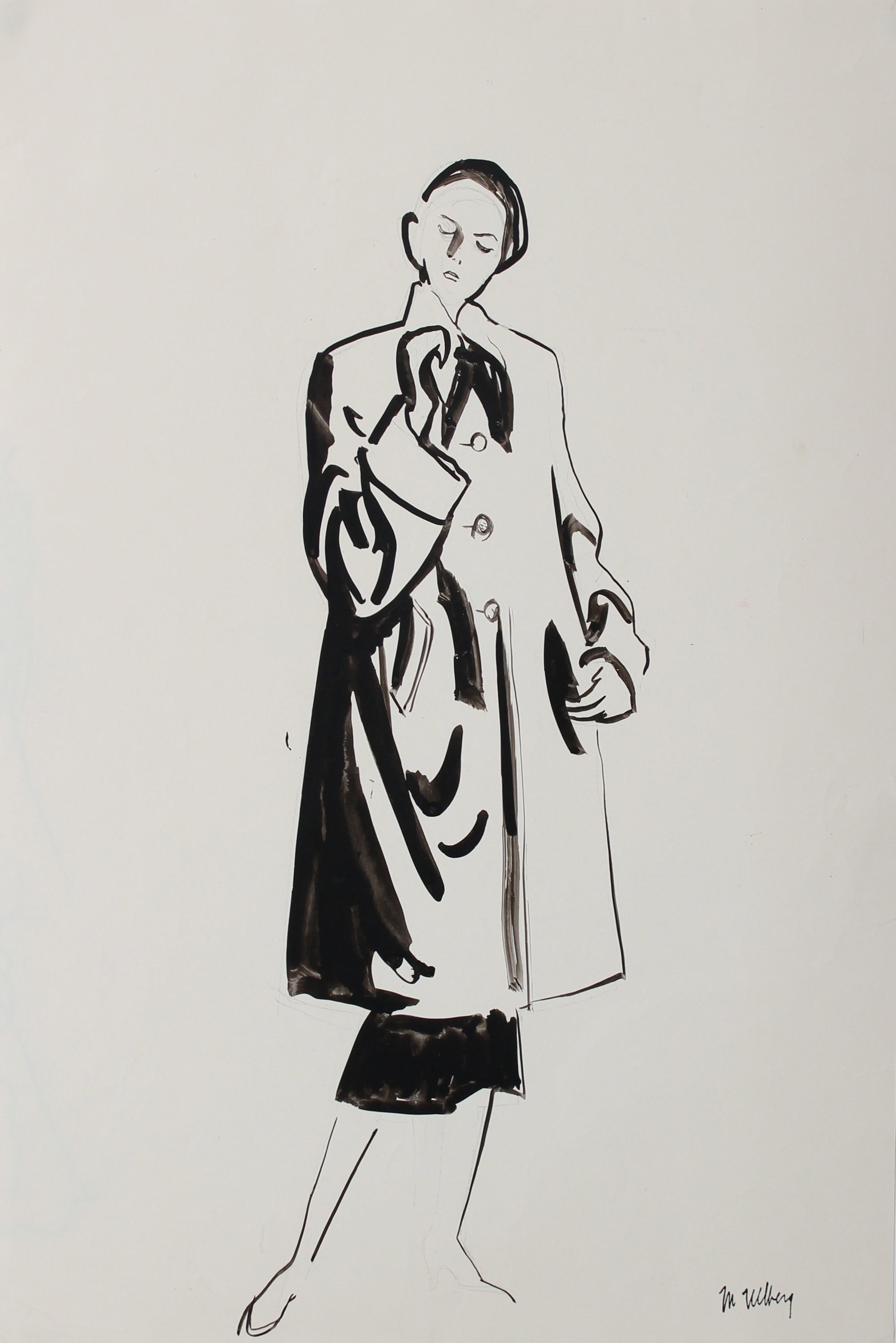 Elegant Coat - Fashion Illustration<br>Ink, 1946-54<br><br>#5203
