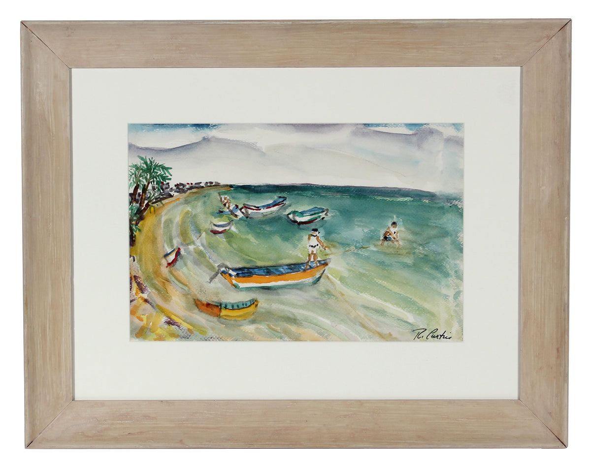 Swimmers At The Beach&lt;br&gt;Mid Century Watercolor&lt;br&gt;&lt;br&gt;#5364