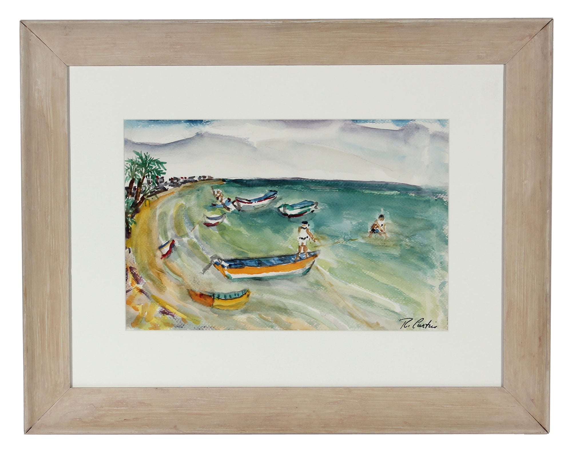 Swimmers At The Beach<br>Mid Century Watercolor<br><br>#5364