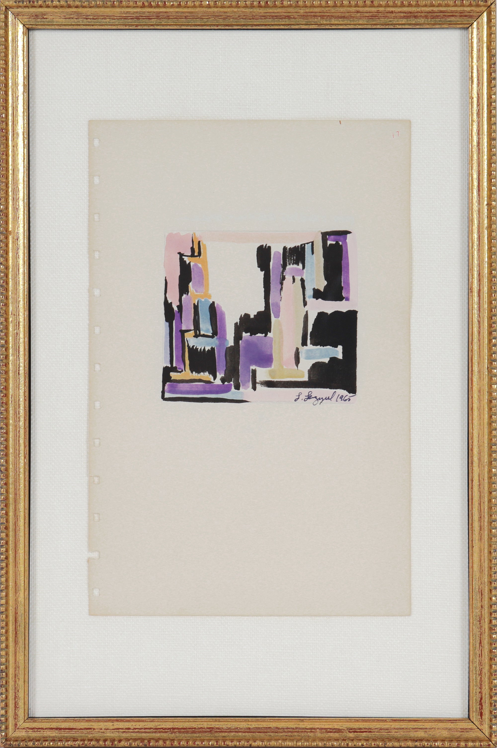 Modernist Purple Abstract <br>1965 Gouache <br><br>#58282