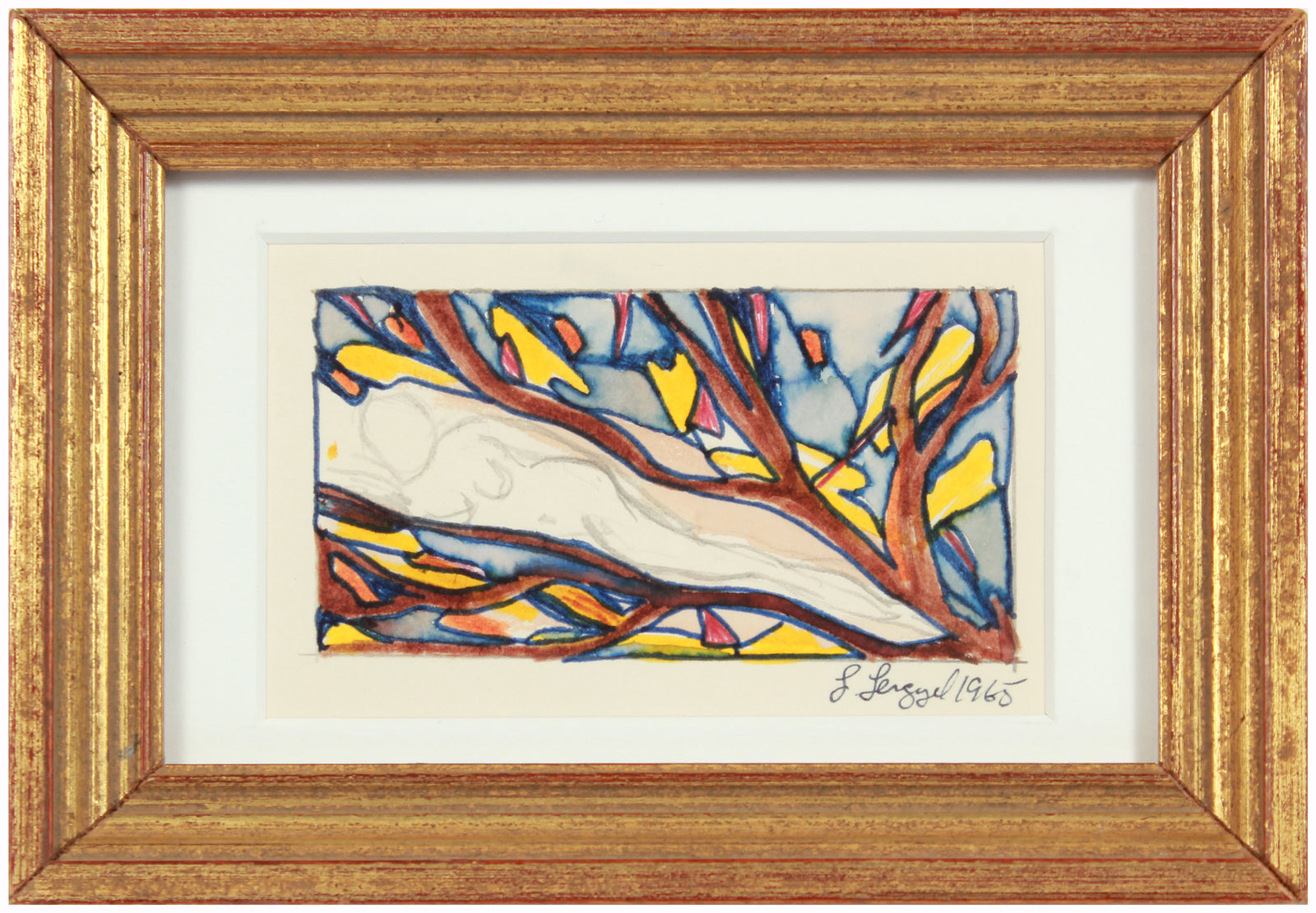 1965 Gouache Ink and Graphite Abstract Figure <br><br>#58288