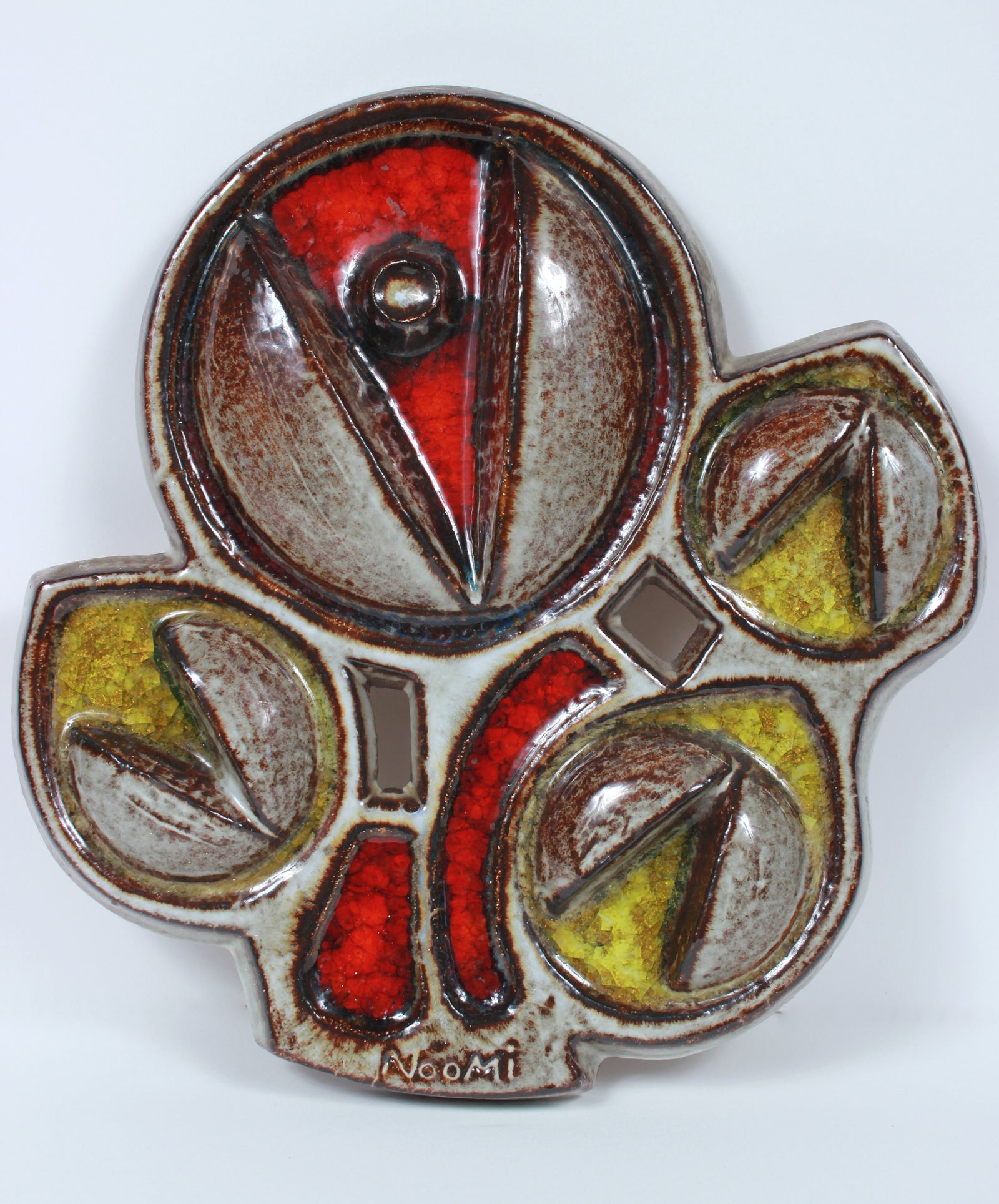 Abstracted Floral Sculpture <br>Mid Century Ceramic & Enamel <br><br>#5955