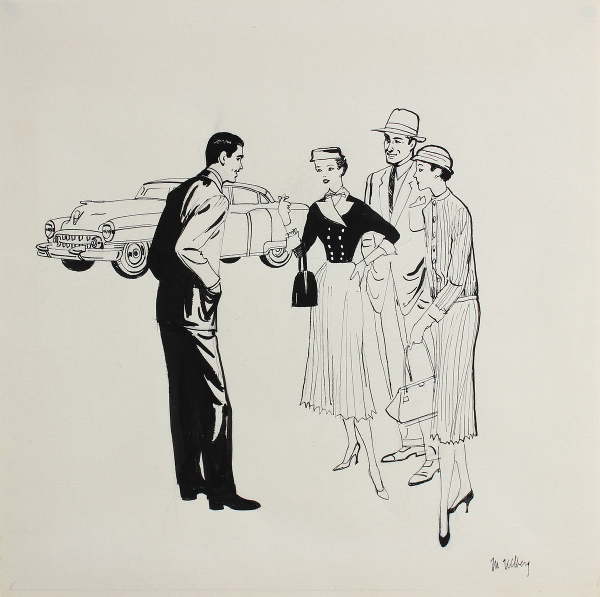 Two Couples and a Car&lt;br&gt;1946-54 Ink on Paper&lt;br&gt;&lt;br&gt;#5968