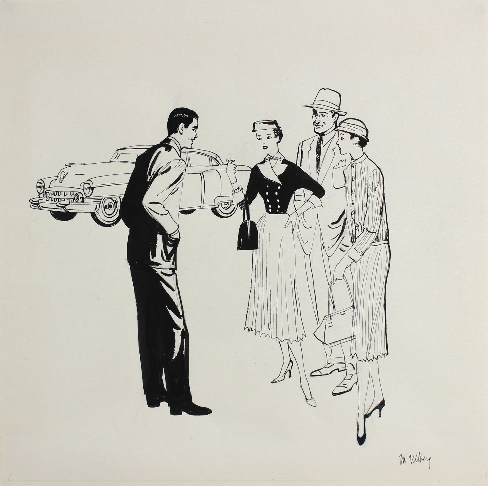 Two Couples and a Car<br>1946-54 Ink on Paper<br><br>#5968