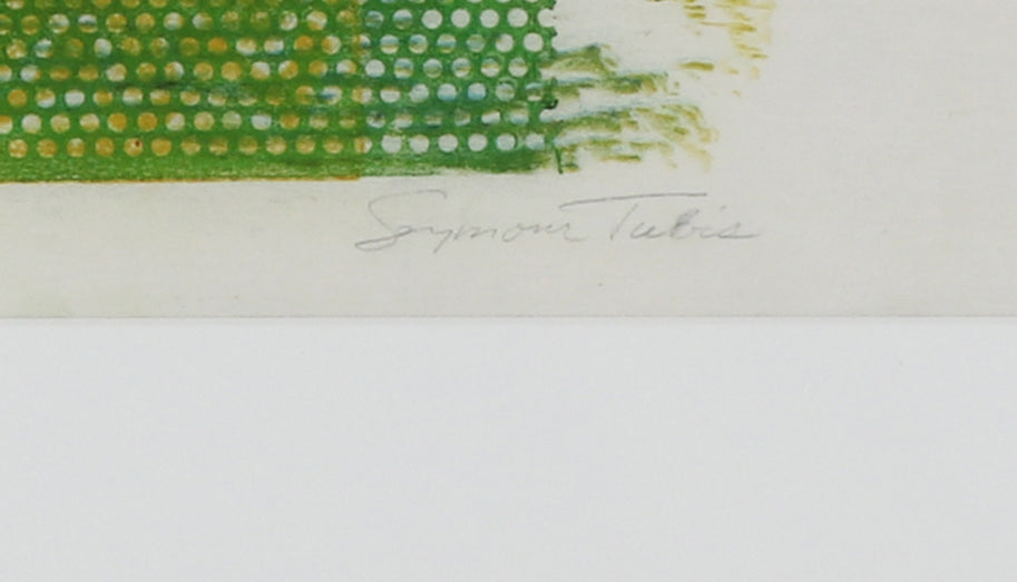 Green Geometric Abstract <br>20th Century Woodcut & Mixed MEdia <br><br>#61370