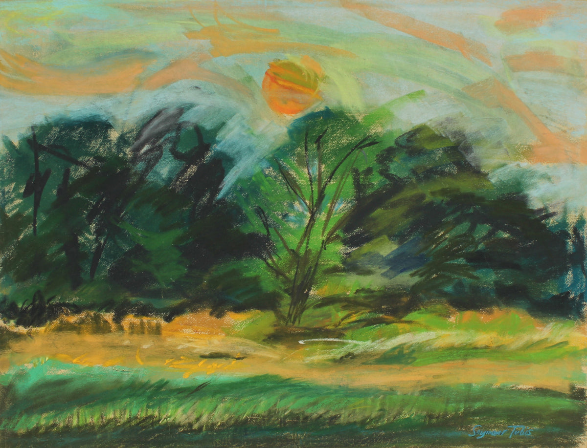 Expressionist Landscape with Sun&lt;br&gt;Mid-Late 20th Century Pastel&lt;br&gt;&lt;br&gt;#62758