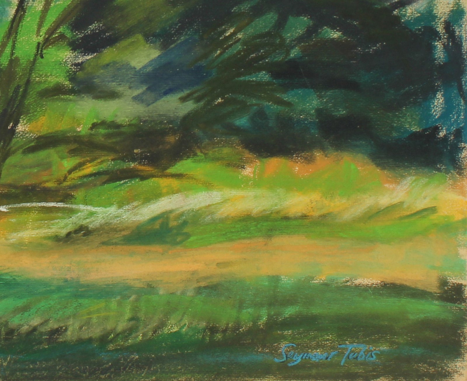 Expressionist Landscape with Sun<br>Mid-Late 20th Century Pastel<br><br>#62758