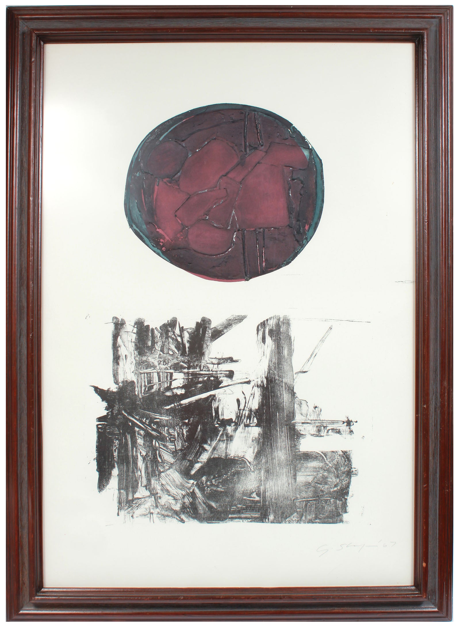 Expressionist Sun Over Waves <br>1967 Collograph <br><br>#6396