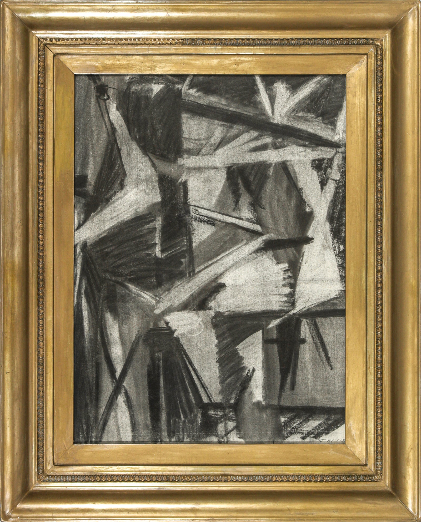 Monochrome Cubist Abstract <br>1950 Charcoal <br><br>#66814