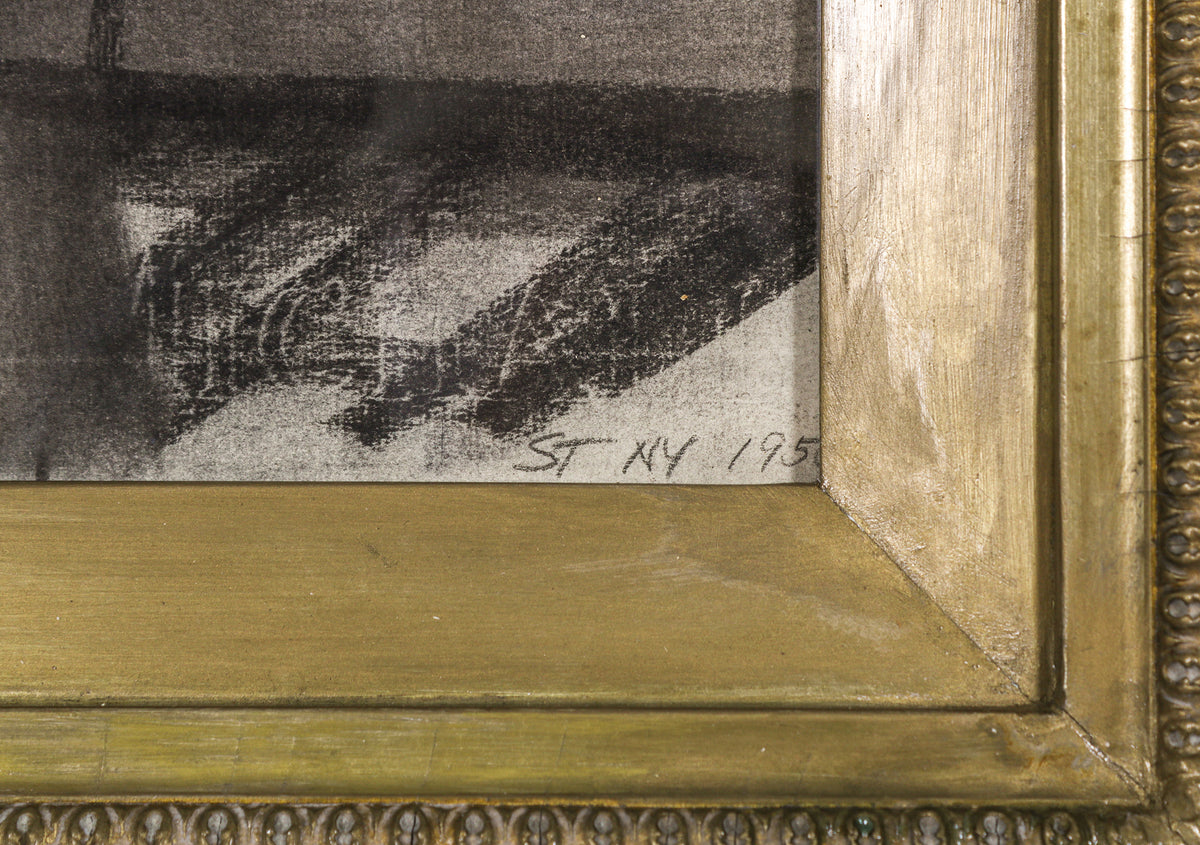 Monochrome Cubist Abstract <br>1950 Charcoal <br><br>#66814