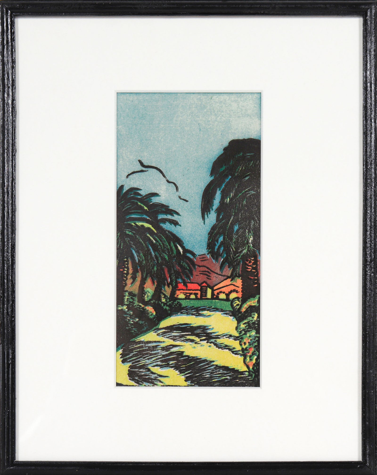 Palo Alto Train Station <br>1940s Linoleum Block Print <br><br>#68226