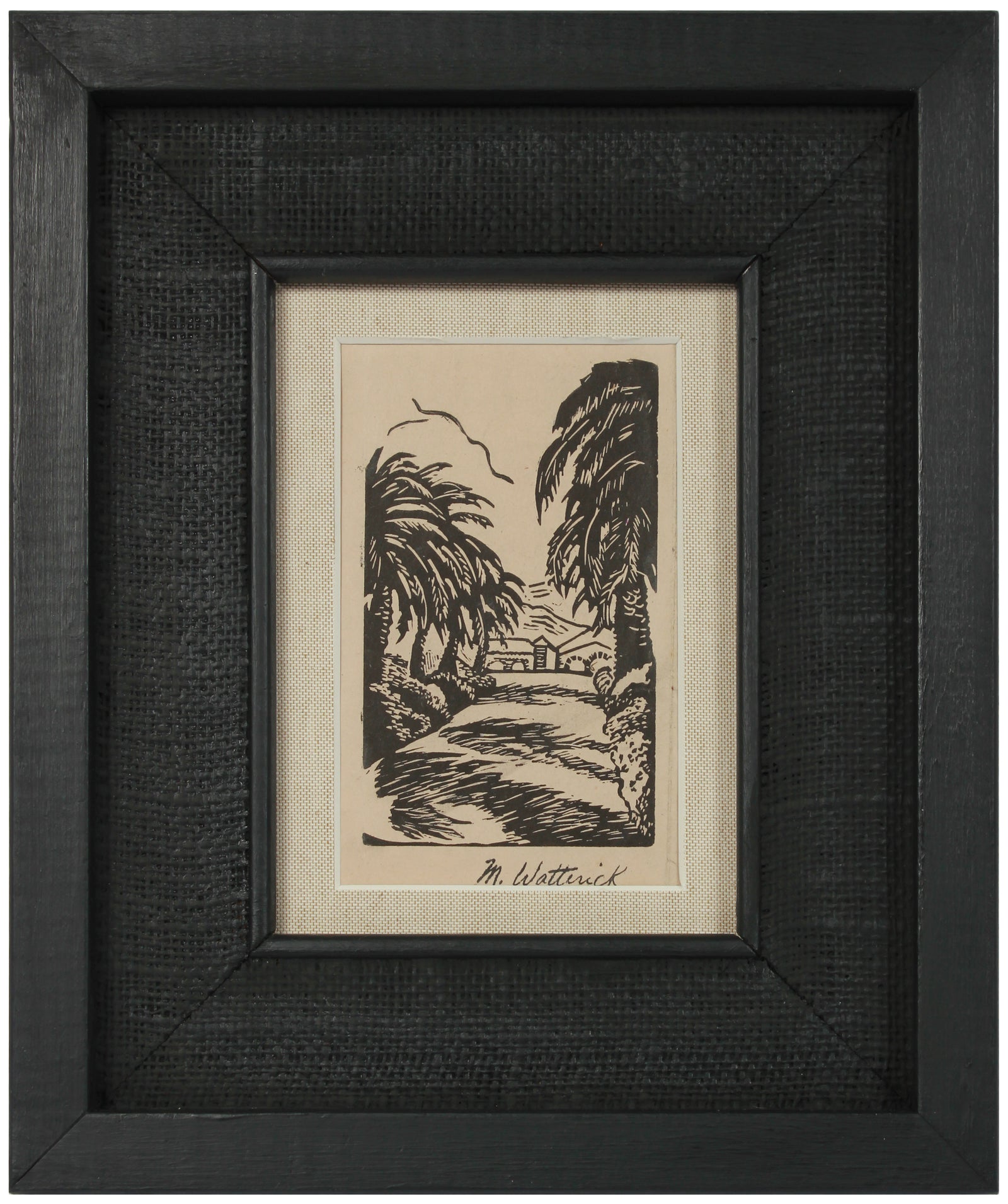 Vintage Palo Alto, CA Scene <br>1940s Linoleum Block Print <br><br>#68240