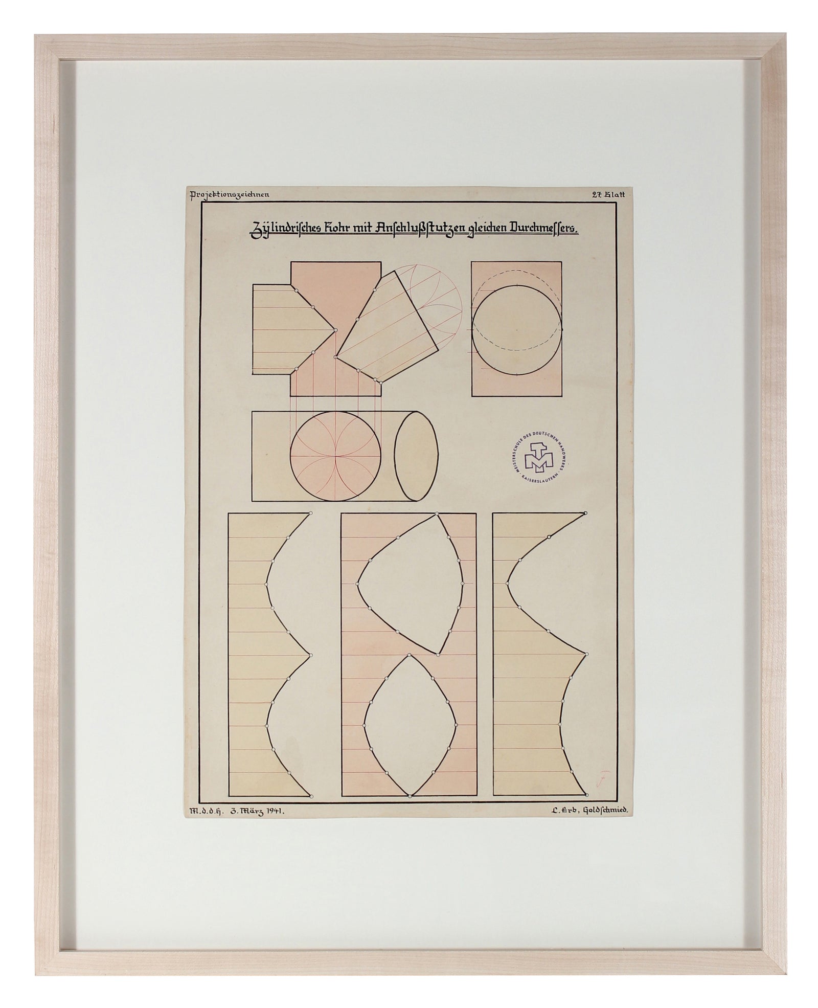 Cut-Out Shapes & Forms -  German Engineering Drawing <br>1941 Ink & Watercolor <br><br>#71113