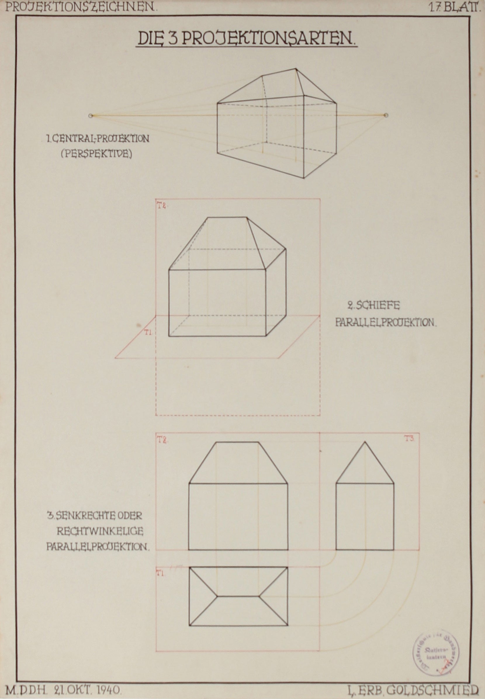 Vintage Geometric Architectural Illustration <br>1940 Ink, Germany <br><br>#71114