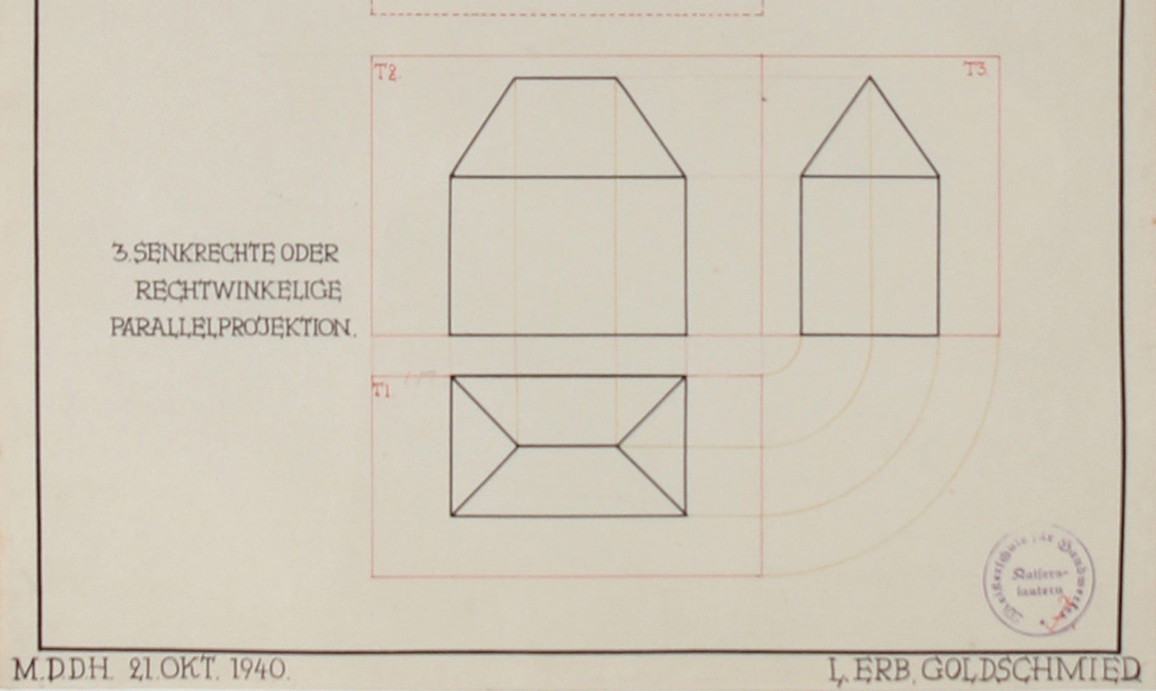 Vintage Geometric Architectural Illustration <br>1940 Ink, Germany <br><br>#71114