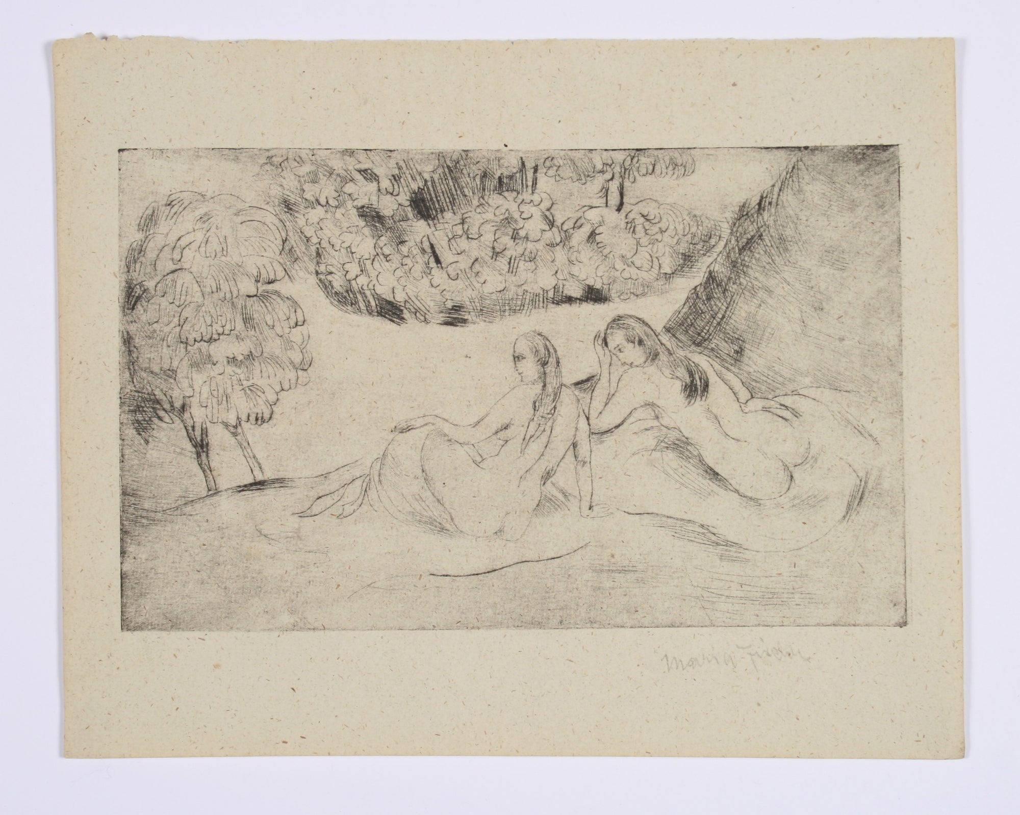 Nudes in the Park<br>1920s Etching<br><br>#71192