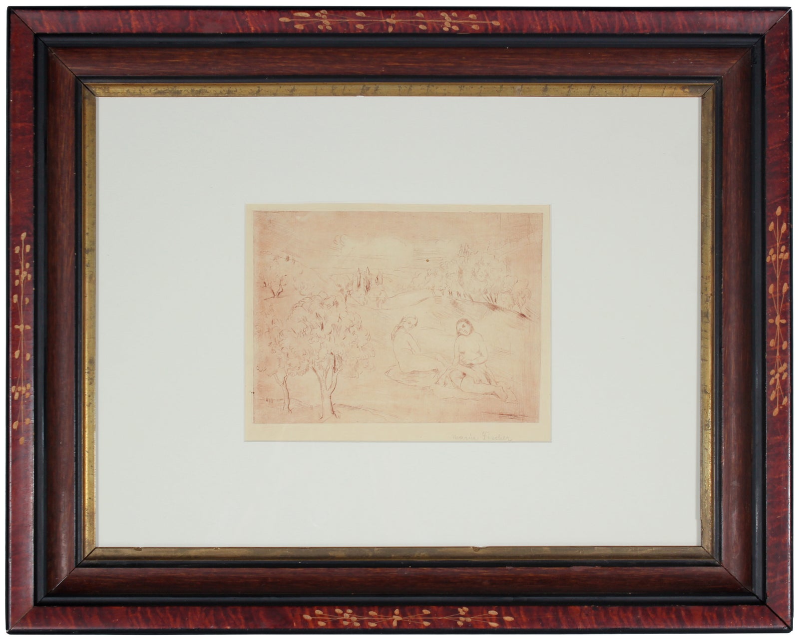 Pink-Toned Nudes in the Park<br>1920s Etching<br><br>#71193