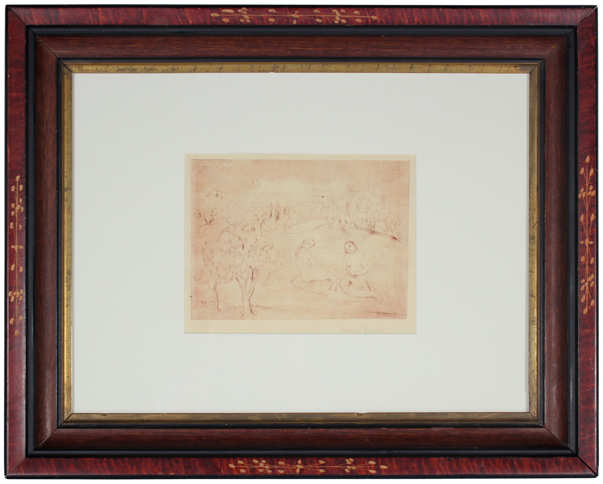 Pink-Toned Nudes in the Park<br>1920s Etching<br><br>#71193