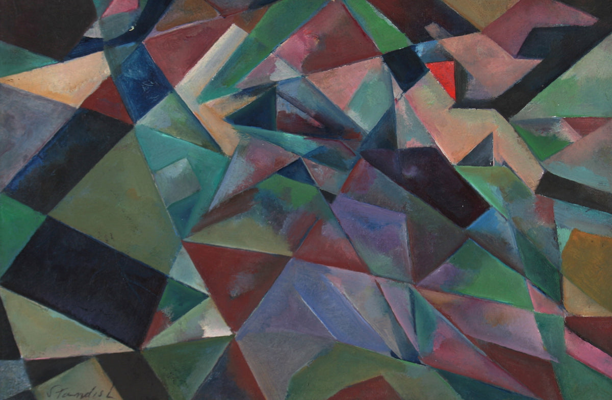 Small Desaturated Abstract <br>20th Century Oil on Paper<br><br>#71430