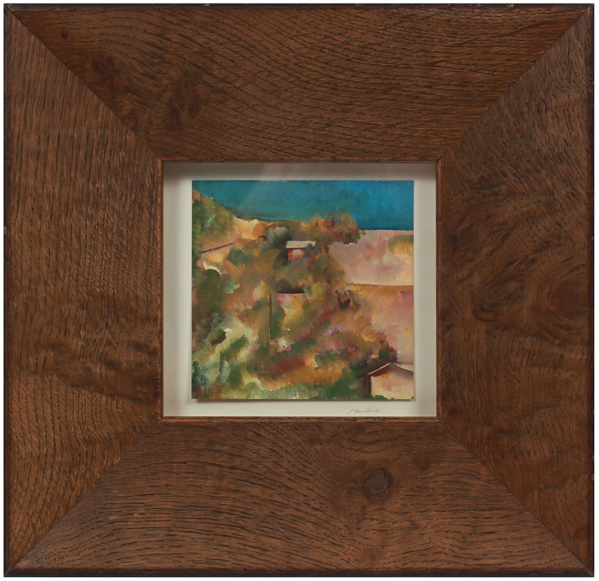 Abstracted Square Landscape <br>Late 20th Century Oil <br><br>#71473