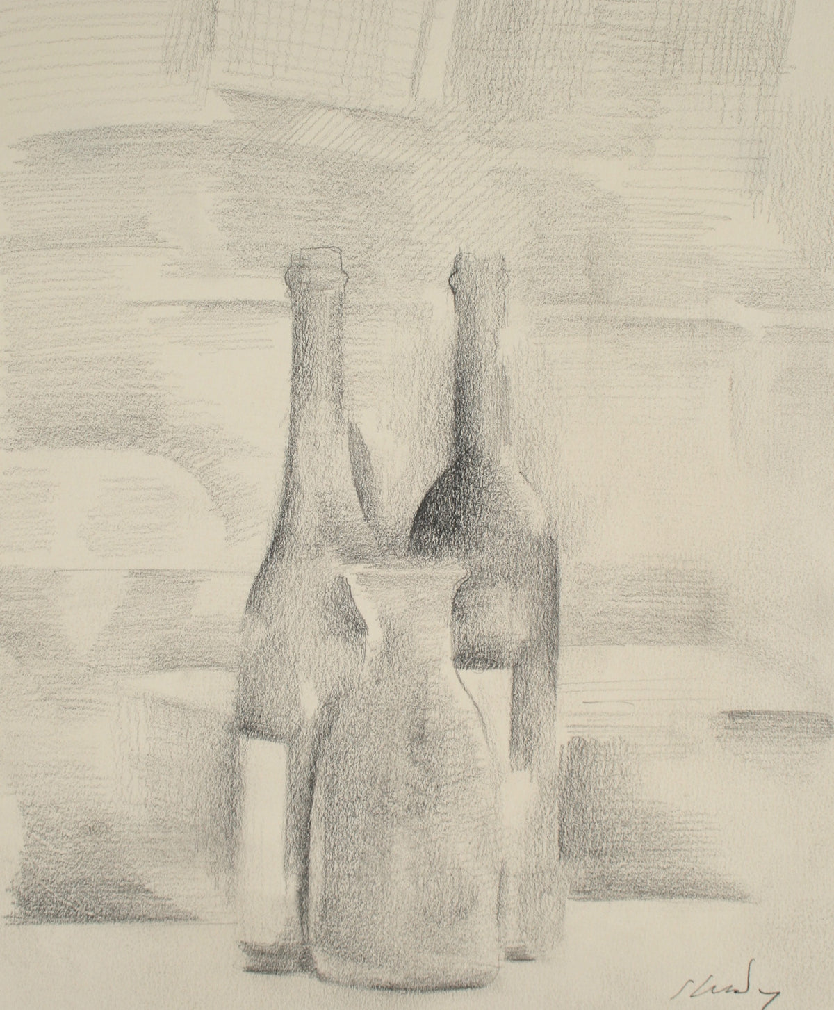 Bottle Still Life Study<br>Late 20th Century Graphite<br><br>#71509