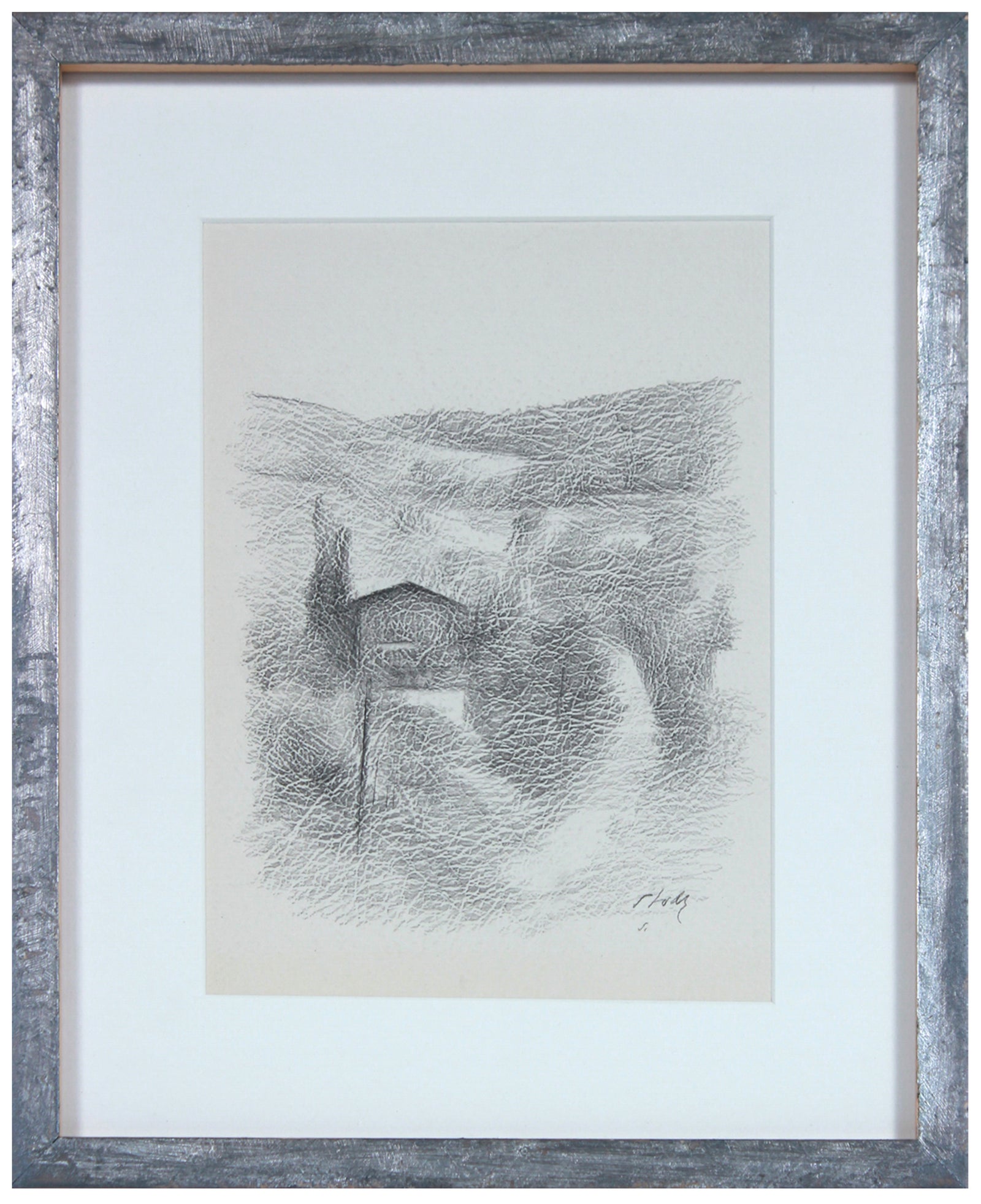 Hillside Landscape with House <br>Late 20th Century Graphite <br><br>#71514