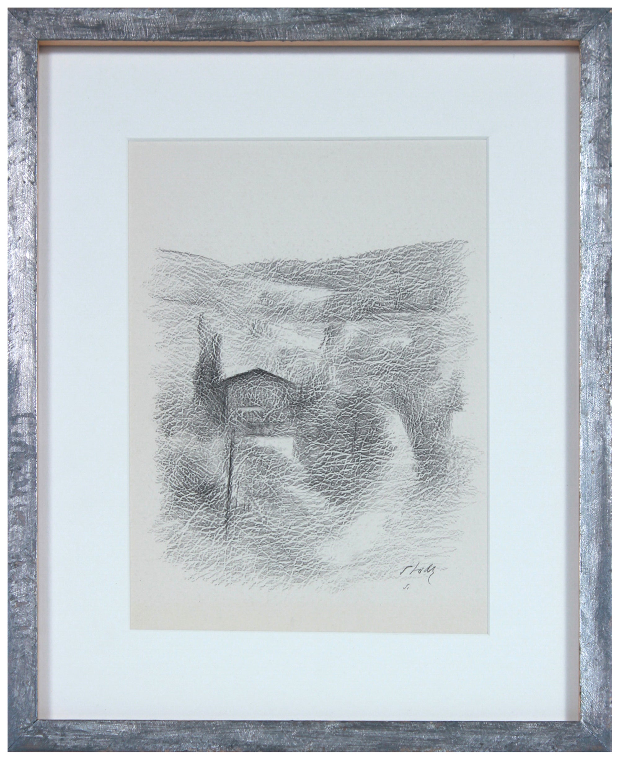 Hillside Landscape with House <br>Late 20th Century Graphite <br><br>#71514