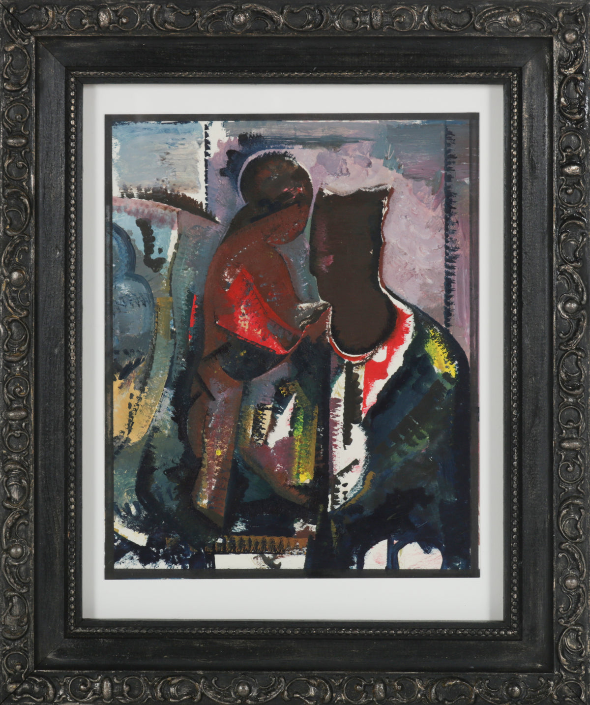 Abstracted Portrait of a Couple &lt;br&gt;Late 20th Century Oil on Paper &lt;br&gt;&lt;br&gt;#71523