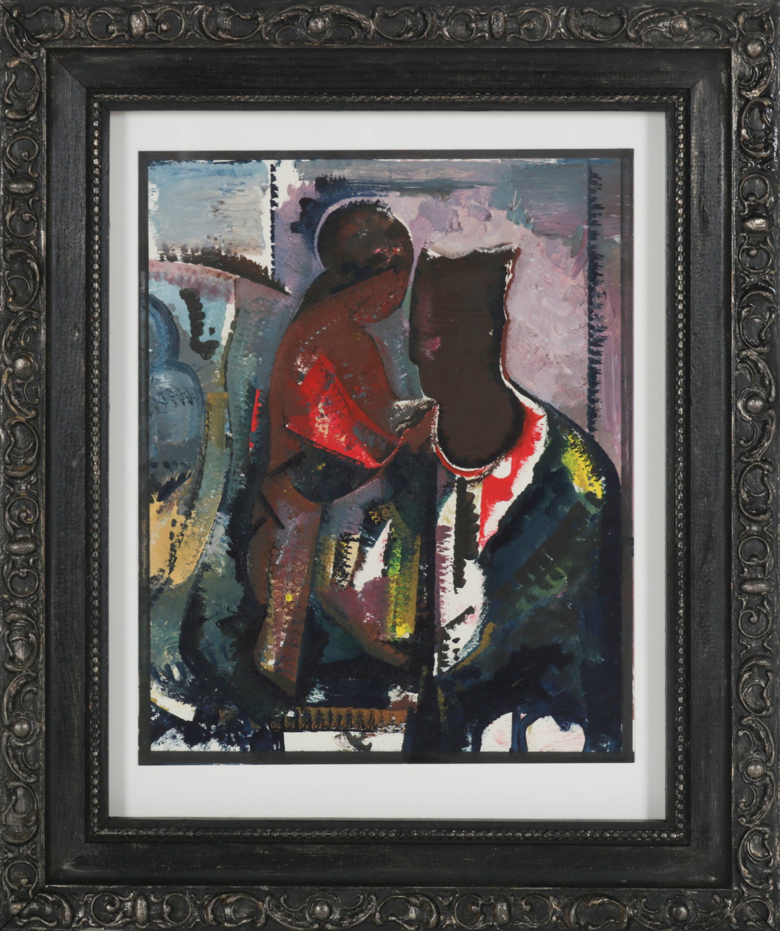 Abstracted Portrait of a Couple <br>Late 20th Century Oil on Paper <br><br>#71523