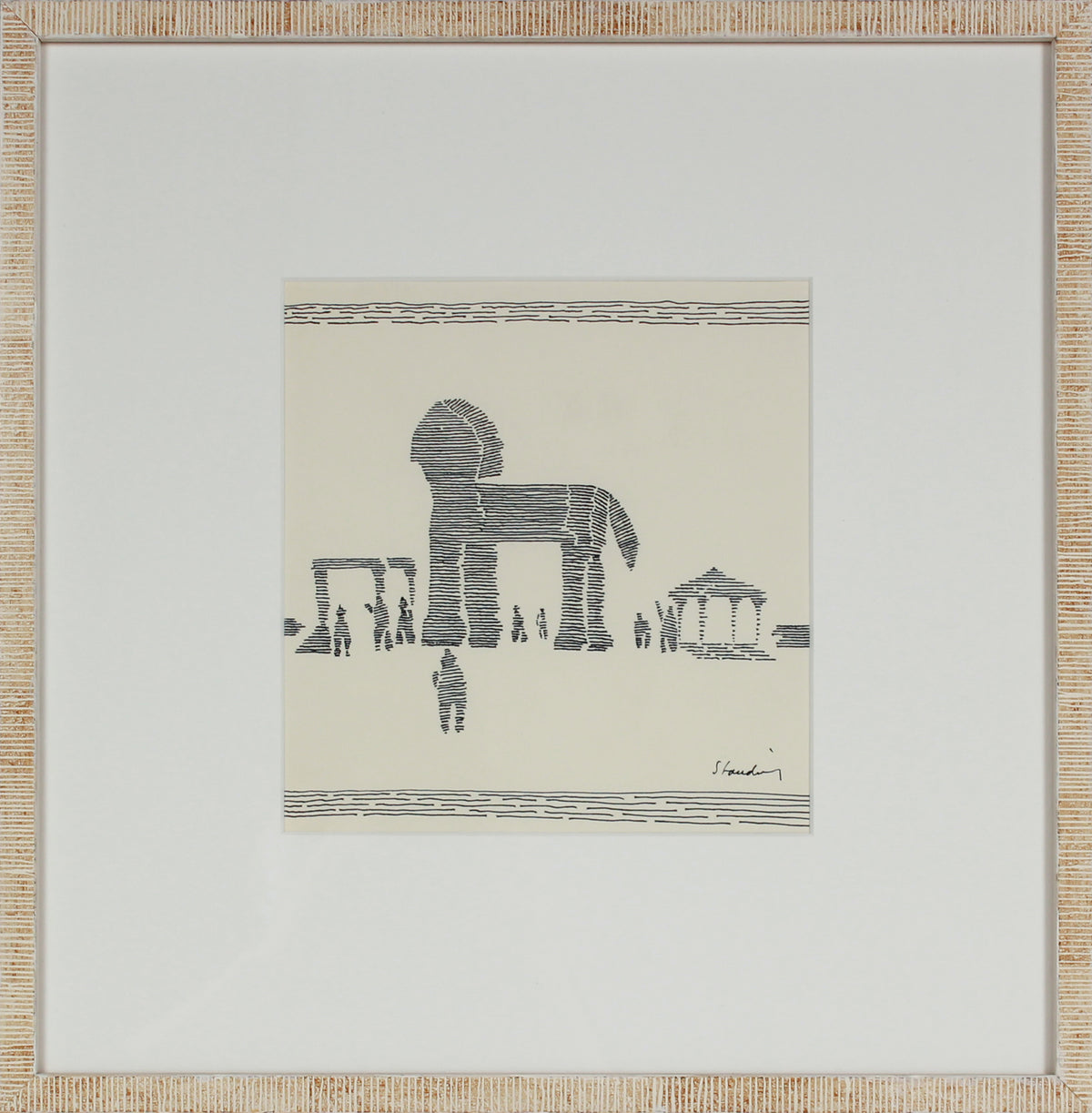 Stylized Monochrome Trojan Horse Scene &lt;br&gt;20th Century Ink &lt;br&gt;&lt;br&gt;#71533