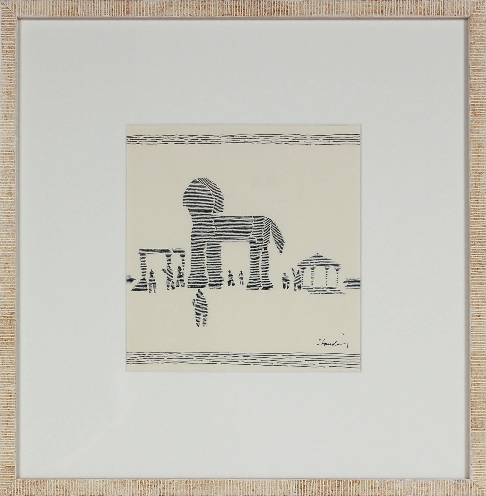 Stylized Monochrome Trojan Horse Scene <br>20th Century Ink <br><br>#71533