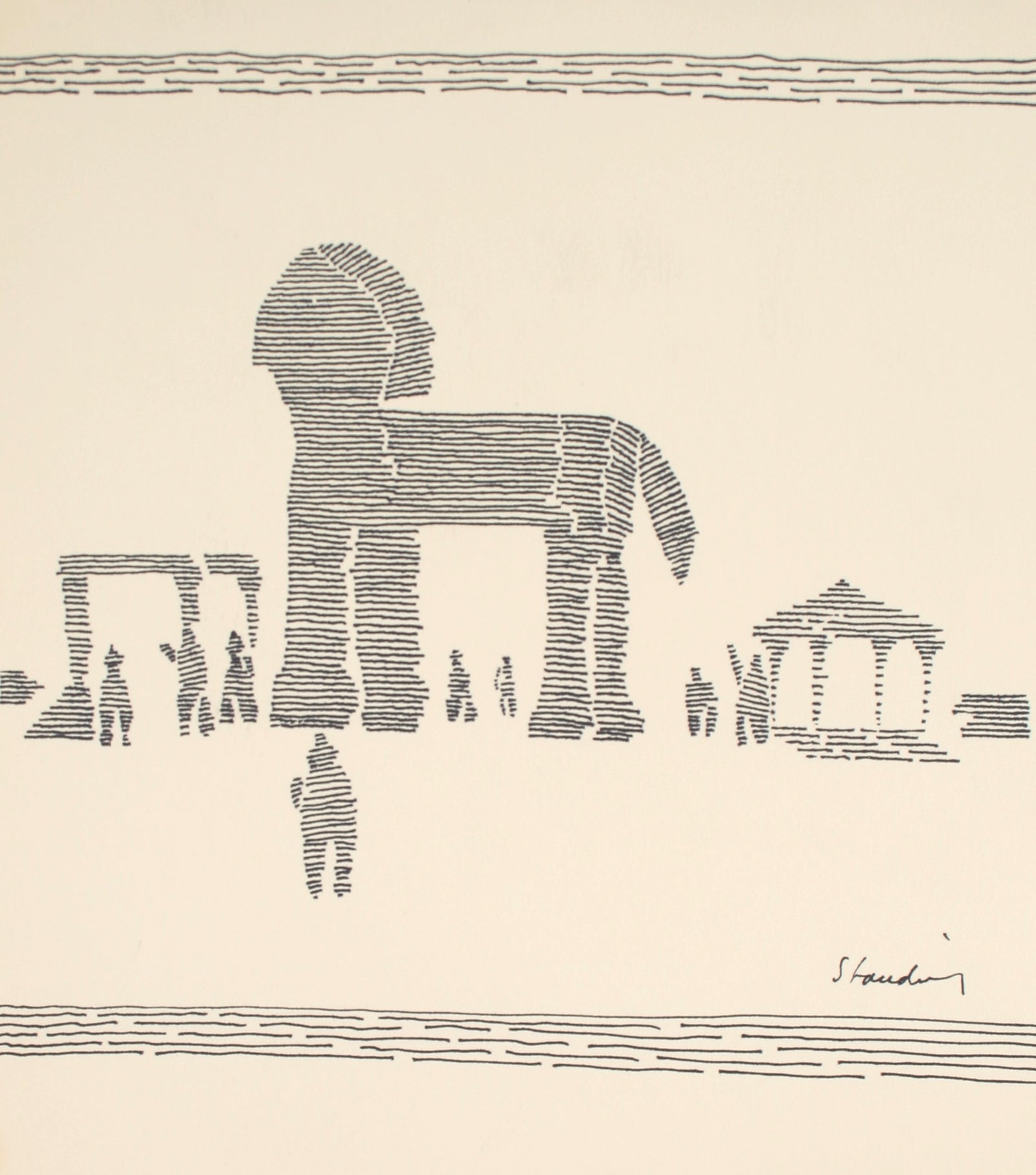 Stylized Monochrome Trojan Horse Scene <br>20th Century Ink <br><br>#71533