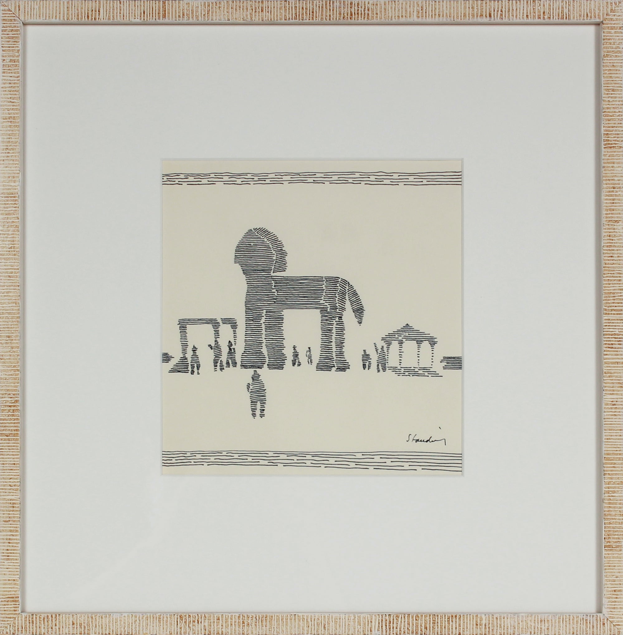 Stylized Monochrome Trojan Horse Scene <br>20th Century Ink <br><br>#71533