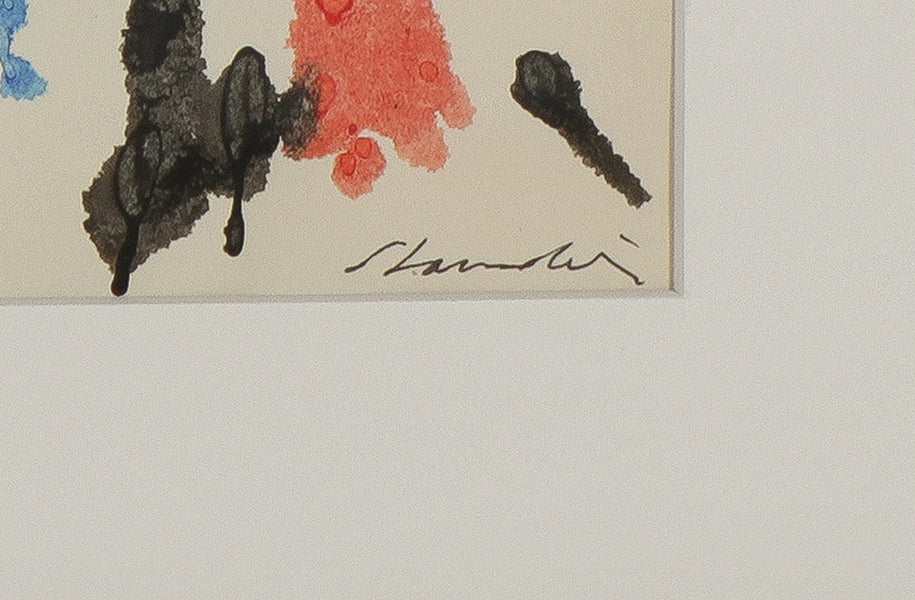 Red and Blue Abstract <br>Late 20th Century Oil on Paper <br><br>#71539